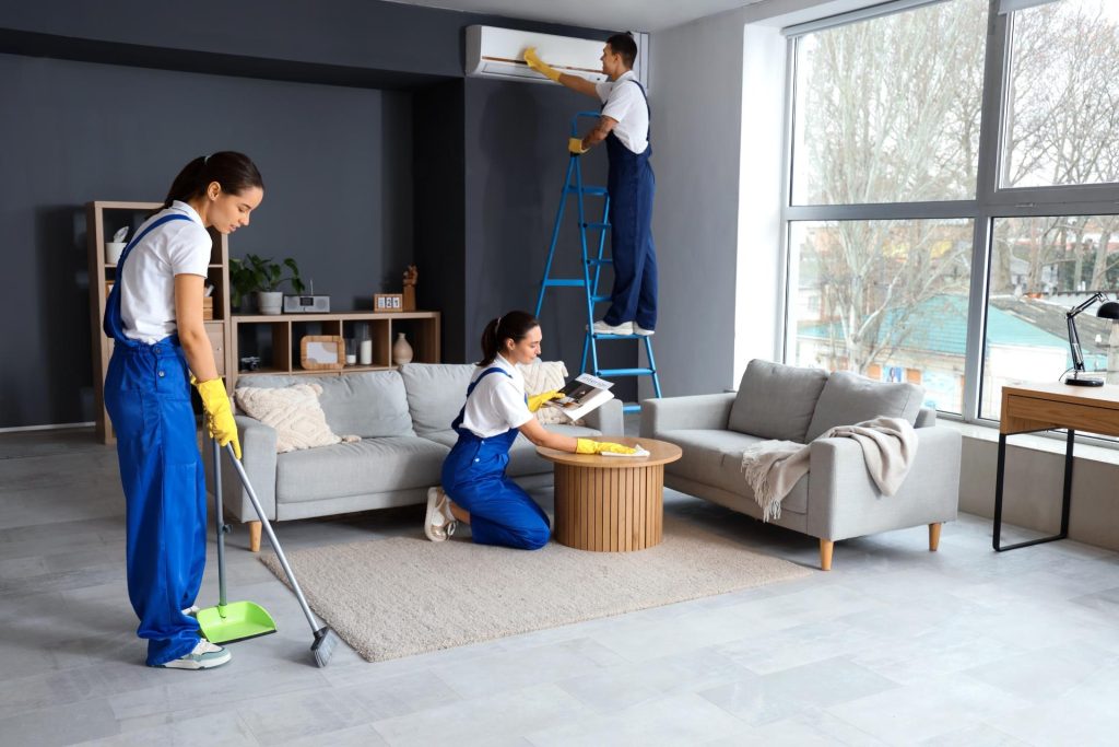 Cleaning crew in living room